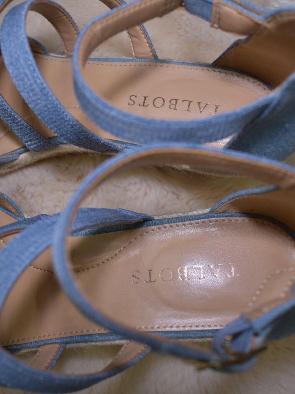 Talbots Lyndsay Denim Espadrille Wedges Size 8 Blue Strappy Summer Sandals - Picture 4 of 14